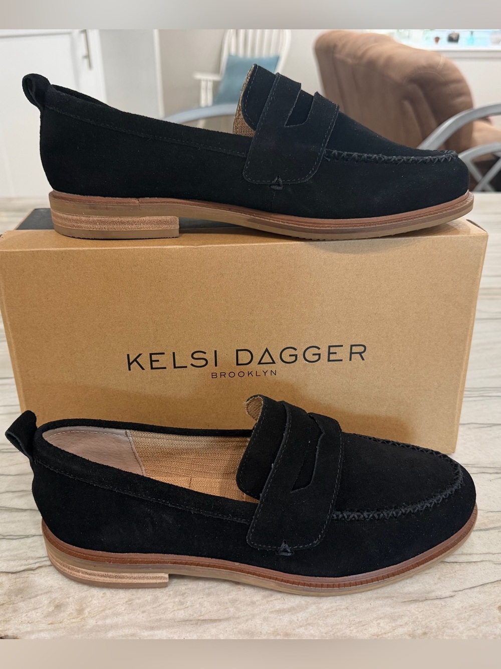 Kelsi Dagger Brooklyn Black Suede Penny Loafers Women’s Size 10 NIB